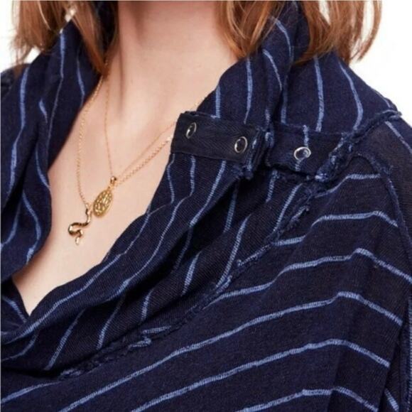 Free People Blue Stripe Gotta Have It Striped Tunic Sweater Sz.L NWT - Picture 2 of 16